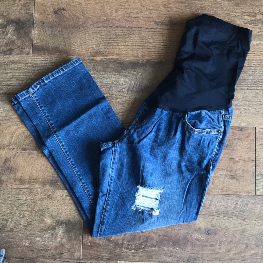 Full Panel Distressed Cropped Maternity Jeans